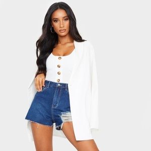 Dark Blue Wash Distressed Denim Mom Shorts